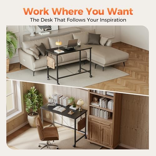 Mericonia 39x20 Inch Computer Desk with Wheels, Small Simple Rolling Desk - Image 3