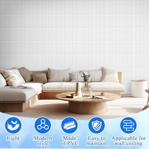 Nuanchu 32 Pcs 3D Wall Panels, 12"x12" PVC Fluted Tiles, White - Image 5