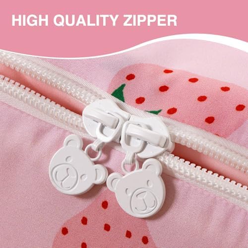 A Nice Night Zipper Bedding for Girls Chic Bow Comforter Set,Strawberry Printed Cute Ribbon Bowknot Kids Bedding Set,Twin Size - Image 5