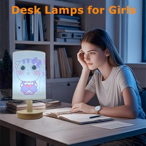 Purple Kitty Kids Nightstand Lamp,3 Color Dimmable LED Bedside Lamps for Girls Bedroom,Kitty Night Light for Room Decor,Cute Cat Desk Lamp with LED Bulb,Unique Gift for Girls Birthday Children - Image 4