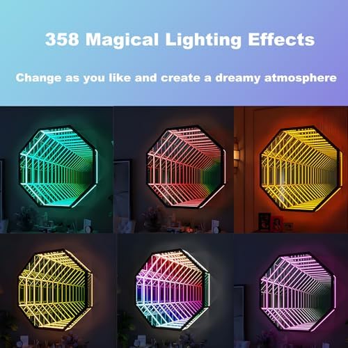 3D Infinity Mirror Light, 19.7in/50cm Octagon RGB Tunnel Light, 358 LEDs - Image 5