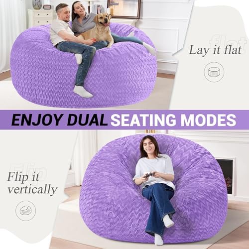 6FT Bean Bag Chair,Giant Bean Bag Chairs for Adults,Big Bean Bags with Memory Foam Filled, Large Beanbag Chairs with Chevron Plush Cover-Purple - Image 2