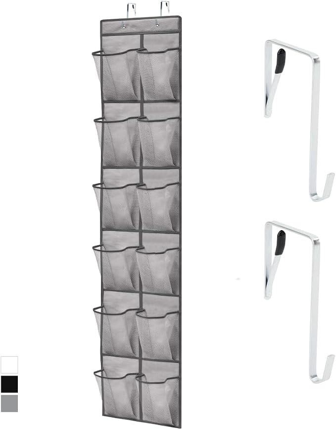 GORILLA GRIP Over the Door Shoe Organizer, 12 Large Pockets, Gray by Unknown