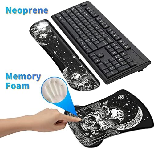 Ergonomic Mouse Pad with Wrist Support Gel Mouse Pads and Upgrade Keyboard Wrist Rest Pad Set, Coasters Non-Slip PU Base Mouse Mat for Office Gaming Computer Laptop Home, Skull Moon Butterfly - Image 4