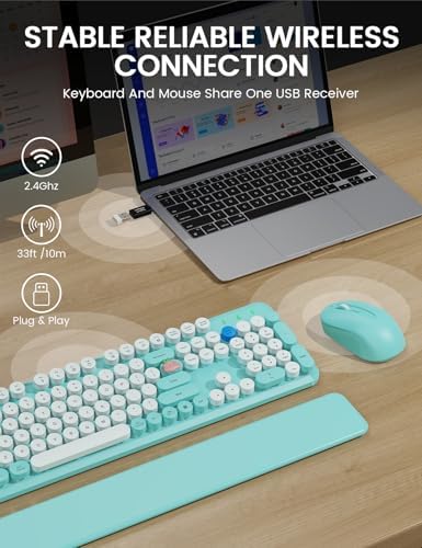 Wireless Keyboard and Mouse Combo, Typewriter Keyboard, Magnetic Wrist Rest - Image 4