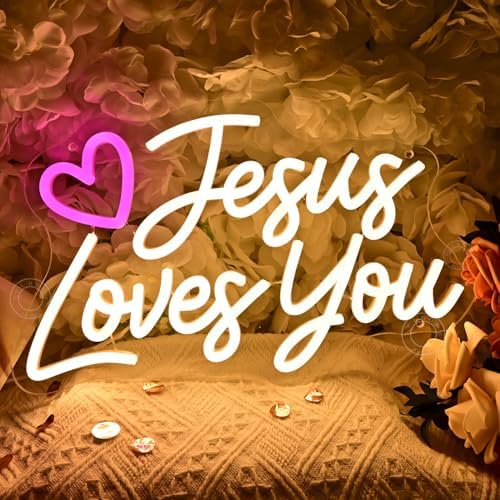 SYLHOME Heart Jesus Loves You Led Neon Light Sign Bedroom Church Wall Decor - Image 3