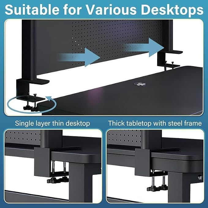Clamp On Desk Pegboard Shelf - Metal Desktop Organizer Hutch with 2 Shelves | Storage and Display, Desk Add-On Shelf for Office, Dorm Room, Bedroom, Black, 39.3In - Image 4
