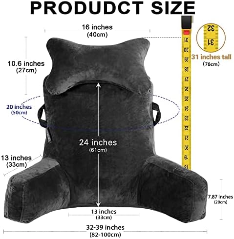 Reading Pillow-Extra Large 31" Bed Rest Pillow with Detachable Neck Roll & Arms for Sitting in Bed or Couch-Backrest Reading Pillow Adult Back Pillows for Reading,Watching TV,Gaming,Relaxing-Black - Image 4