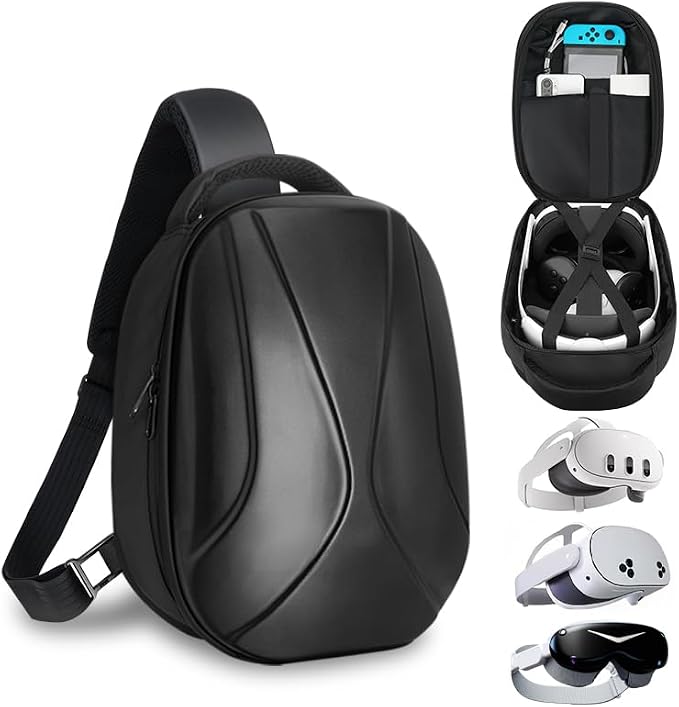 BnLnHOGVR Carrying Case for Meta Quest 3S/Quest 3/Quest 2/Pimax Dream Air VR Headset, Controller, BOBOVR S3 Pro/Kiwi Design Head Strap, Hard Sling Travel Bag for Extra Accessories with Lens Cover by Unknown