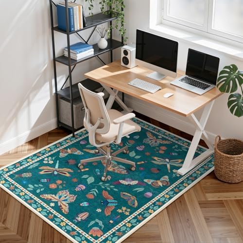 Anidaroel 48"x60" Office Chair Mat for Hardwood Floor/Tile, Anti-Slip Desk Rug for Offices, Insect Print Dark Green Office Rugs for Rolling Chairs, Low Plie Gaming Chair Mat for Hardwood by Anidaroel