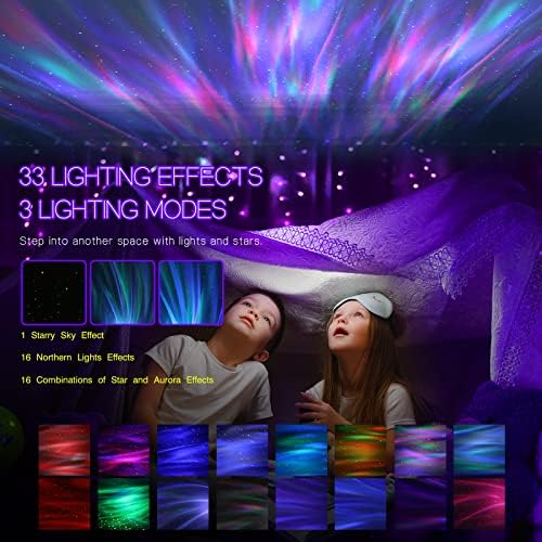 Northern Galaxy Light Aurora Projector with 33 Light Effects, Night Lights LED Star Projector for Bedroom Nebula Lamp, Remote Control, White Noises, Bluetooth Speaker for Parties White - Image 3