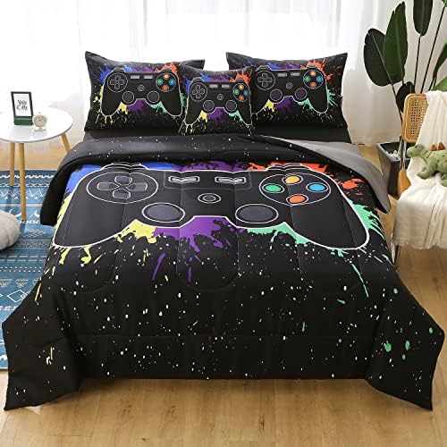 JQinHome Twin Gamer Comforter Sets for Boys&Girls ,6 Piece Bed in A Bag 3D Video Game Bedding -All Season Microfiber Gamer Bedding Sets for Kids, with Pillowcase, Flat & Fitted Sheet,Cushion Cover - Image 2