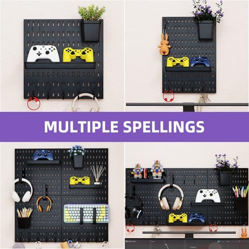 Pegboard Combination Wall Organizer Kit，4 Pegboards & 20 Accessories, Mount Display Pegboard Panel for Home Office, Gaming Room, Wall Storage,Crafts Organization,12''x12'' Each (Black) - Image 5
