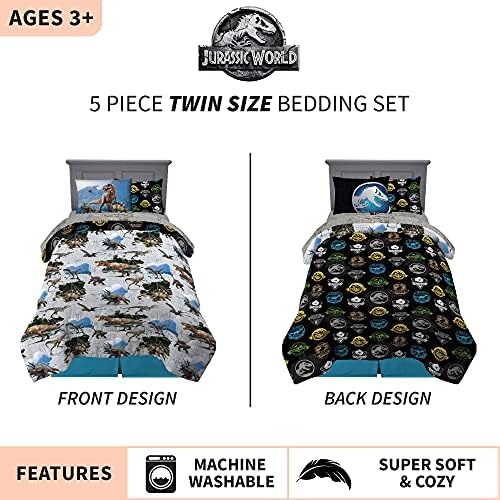Franco Kids Bedding Super Soft Comforter and Sheet Set with Sham, 5 Piece Twin Size, Jurassic World,6A1348 - Image 3