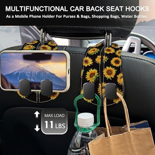 Blusabaca 2PCS Car Seat Headrest Hooks, Purses Bags Holder, Sunflower - Image 3