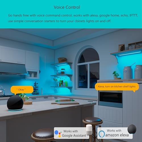 Smart Under Cabinet Lighting Strip Lights White & Color Changing Dimmable Work with Alexa Google Smart Thing Phone App, RGB Multi Colored Lamp for Kitchen Counter Light Fixture (6 Lights Bar Kit) - Image 2