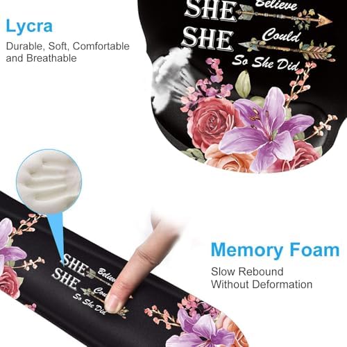 Keyboard Wrist Rest and Mouse Pad Wrist Support Set with Coaster,Non-Slip PU Base for Gaming and Office,Comfortable & Lightweight for Easy Typing & Pain Relief,Flower She Believed She Could So She Did - Image 5