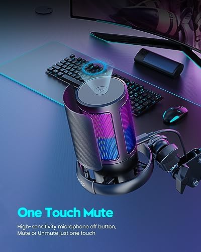 COCONISE Gaming Microphone, USB PC Mic for Podcasts Videos, Streaming, Condenser Mic with Quick Mute, Tripod Stand, Pop Filter, RGB Indicator, Shock Mount, Rotate gain button, Compatible with PS4/5/PC - Image 4
