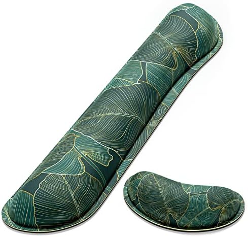 Dapesuom Enlarge Keyboard Wrist Rest, Memory Foam Wrist Cushion for Desk Mats Support, Cute Pain Relief Keyboard Mouse Pad Rests Set with Non-Slip Base for Gaming Laptop Office Computer, Green Leaf by Unknown