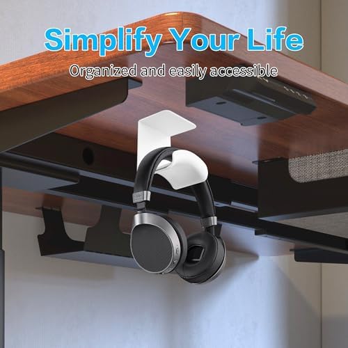 YAODHAOD Headset Hanger Holder Wall Mount, Sticky Headset Stand Holder Clip Under Desk for All Headphone/Controller (White,Hanging Style) - Image 2