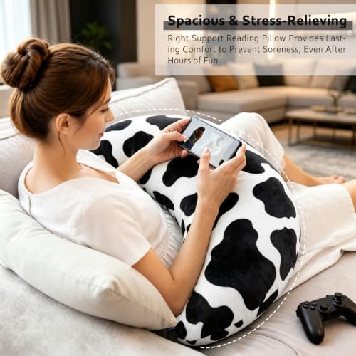 Ergonomic U-Shaped Gaming & Lap Pillow for Crocheting - Cute Cow Pattern Crochet Pillow with Elbow & Arm Support, Lap Desk Pillows for Reading, Playing or Crocheting, Suitable for Adults - Image 5