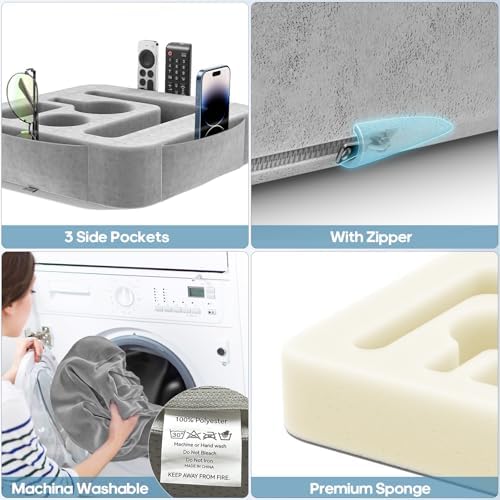 Couch Cup Holder Pillow, Sofa and Bed Caddy for iPad, Kindle, Switch, Game Controller, Remotes, Phones, Small-Sized Cup and Drink Holder for Couch, Bed, Desk, Car, Bathroom Cup Holder, Ash Gray - Image 6