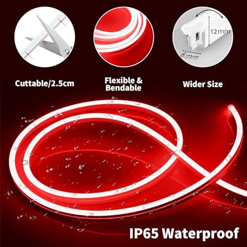 iNextStation Red LED Light Strip 16.4FT Neon Rope Lights (with DC12V Plug) - Image 2