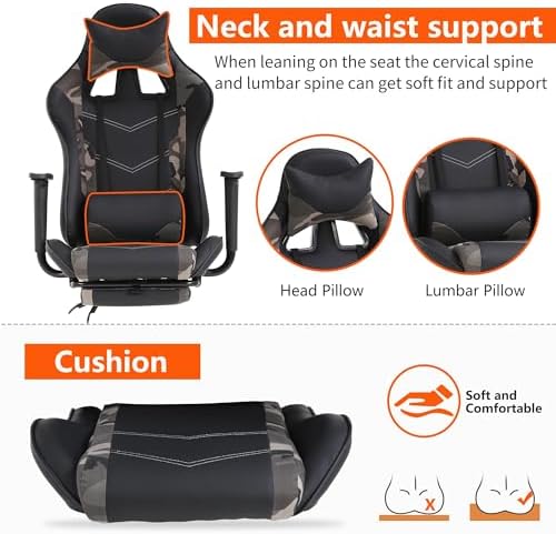 High Back PU Leather Gaming Chairs Computer Chair with Headrest & Lumbar Support, Height Adjustable Wide Seat Gamer Chair Gaming Chairs for Adults, Game Chair with Footrest & Armrest - Image 3