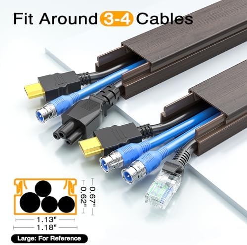Delamu 157in Cord Hider Wall, TV Cable Hider Cord Covers for Wires on Wall, Large Cable Cover Raceway to Hide 2-4 Cords, Wire Hiders Wire Covers for Cords for TV on Walls, W1.18 H0.6in, Darkwood - Image 5