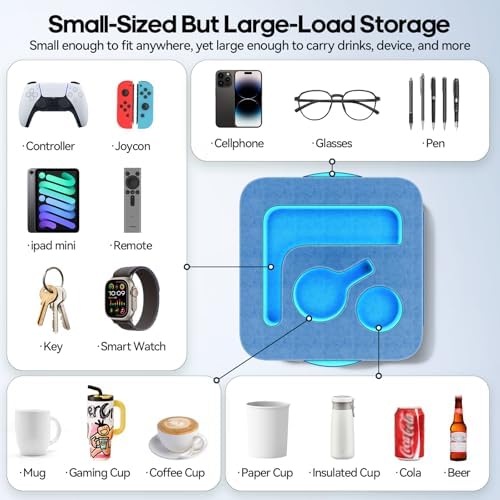 Couch Cup Holder Pillow, Sofa and Bed Organizer Caddy for iPad, Kindle, Switch, Game Controller, Remotes, Phones, Small-Sized Cup & Drink Holder for Couch, Bed, Desk, Car, Desk, Beach, Blue - Image 2