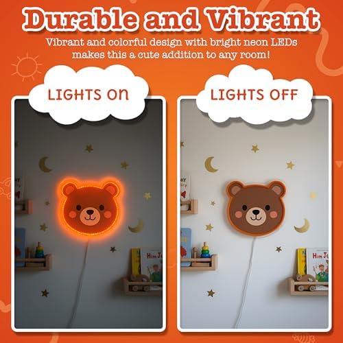 Cute Bear LED Neon Sign with Dimmable Night Light for Bedroom, Play Room, Kids Room, Nursery, Wall Decor and Birthday and Christmas Gift USB Connection - Image 2