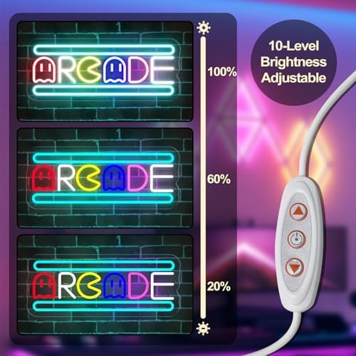 Arcade Neon Light Sign LED USB Powered Dimmable, Retro Ghost Arcade Game Room Neon Lighted Sign for Gaming Room Wall Decor Man Cave for Bedroom Baseroom Decorations Gift - Image 5