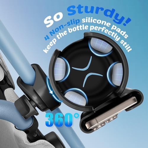 2 Pack Cup Holder for Walker: Stroller Cup Holder with Phone Holder Black - Image 4