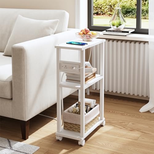 TUTOTAK Small Narrow Side Table with Charging Station, Skinny End Table - Image 4