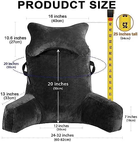 SLIGUY Reading Pillow-Bed Rest Pillow with Detachable Neck Roll & Higher Support Arm for Sitting in Bed Couch or Floor-Backrest Reading Pillow Adult Back Pillow for Reading/Watching TV/Gaming,Black - Image 2