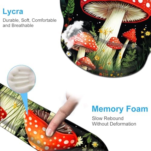 Keyboard Wrist Rest and Mouse Pad Wrist Support Set with Coasters,Ergonomic Gaming Mousepad for Home Office Working Studying Easy Typing & Pain Relief,Cute Forest Mushroom - Image 5