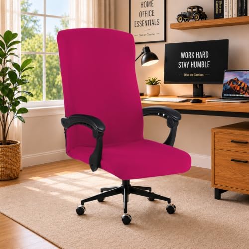 DIVA EN CAMINO DEC Computer Office Chair Cover Stretch Spandex Fabric Rotating Chair Slipcovers Removable Chair Seat Covers Furniture Protector Covers (Hot Pink, Large) by DivaenCamino