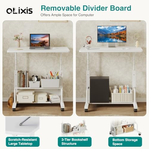 OLIXIS Rolling Desk, Storage Shelves, Laptop Table, Home Office - Image 5