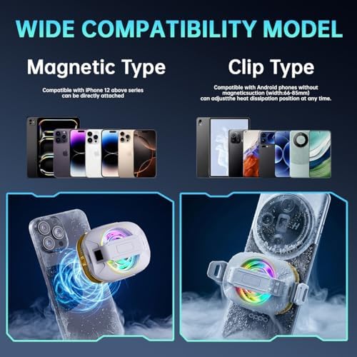 Phone Cooler for Gaming, Magnetic Rechargeable Silent Cooling Fan with RGB Lights, Semiconductor Radiator for iPhone & Android, Low Noise Phone Radiator for TikTok Live - Image 5