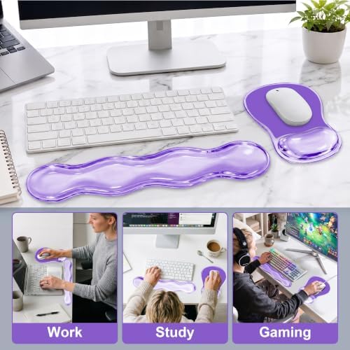 Keyboard Wrist Rest & Ergonomic Mouse Pad with Wrist Rest Set, Cute Transparent Gel Wrist Rest for Keyboard and Mouse, Soft Support for Pain Relief, Office, Gaming Desk Accessories（Purple） - Image 6