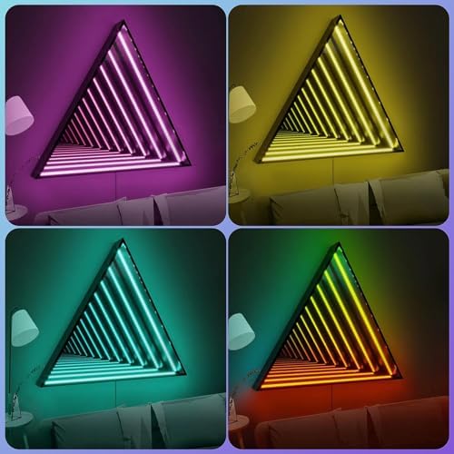 3D Infinity Mirror Light, 12in/30cm Triangle RGB Tunnel Light, 358 LEDs - Image 6