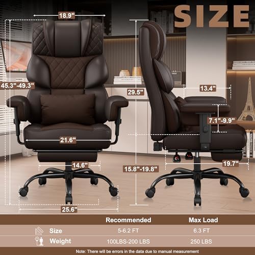 Vonesse Office Chair, Desk Chair with Soft Adjustable Armrests, Executive Computer Chairs with Lumbar Support, High Back Gaming Chair with Footrest (PU Leather, Brown) - Image 2