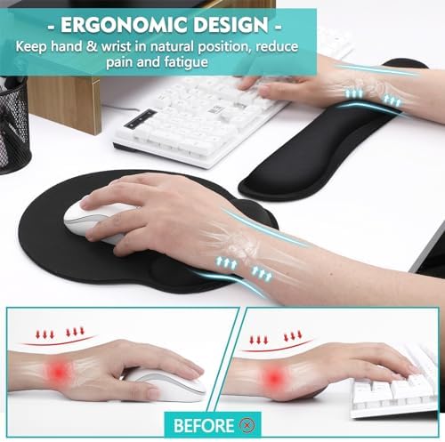 Mouse Pad and Keyboard Wrist Rest- Ergonomic Wrist Rest for Computer Keyboard and Mouse Pad, Memory Foam Wrist Support for Comfy Typing, Ideal for Laptop, Office, Gaming - Image 6