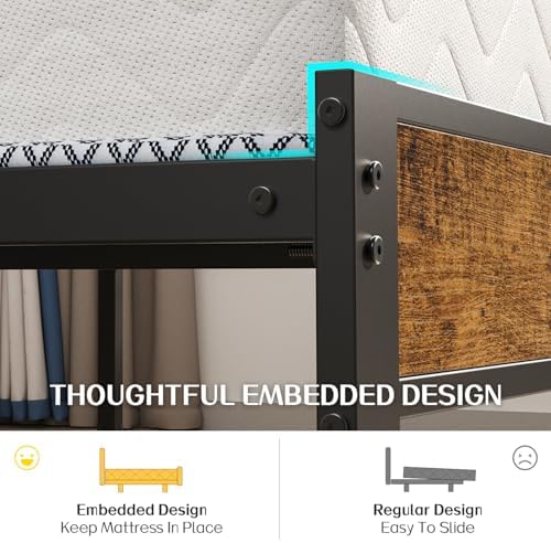 Liians Full Size Bed Frame, Full Bed with Charging Station Headboard and LED Lights, Platform Bed with Metal Slats, No Box Spring Needed, Noise Free, Easy Assembly - Image 5
