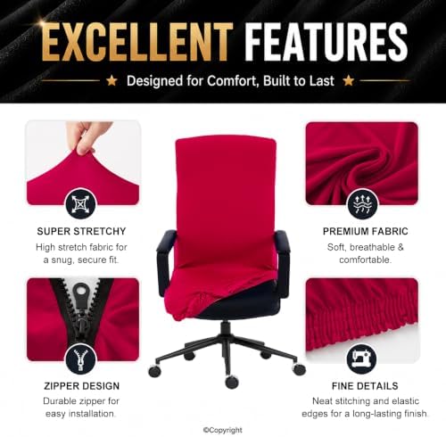 Elastic Computer Chair Cover with Durable Zipper - Protective Removable Washable Universal Office Desk Chair Seat Slip Cover - Stretchy Soft Anti-dust Desk Chair Seat Protector for Dogs, Cats, Pets - Image 4