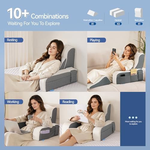 Kayfia Reading Pillow, Gel Memory Foam Back Rest Pillow, 21'', White - Image 4