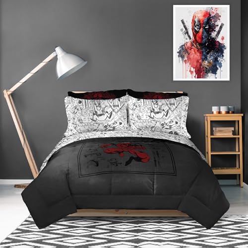 Marvel Deadpool Twin Comforter Set 5 Piece Soft Bedding for Boys, Gray - Image 5
