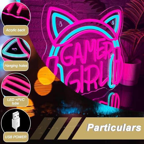 Mutank Gamer Girl Cat Headphones Neon Sign, Game Room Neon Sign USB Powered Game Headphone Sign LED Dimmable, for Gaming Room Bedrooms and Cat Ear Girl Man Caves Decor(13.3 * 12.2 In) - Image 4