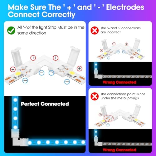 10Packs 2-Pin L Shape RGB LED Light Strip Connectors 8mm Unwired Gapless Solderless Adapter Terminal Extension - Image 5
