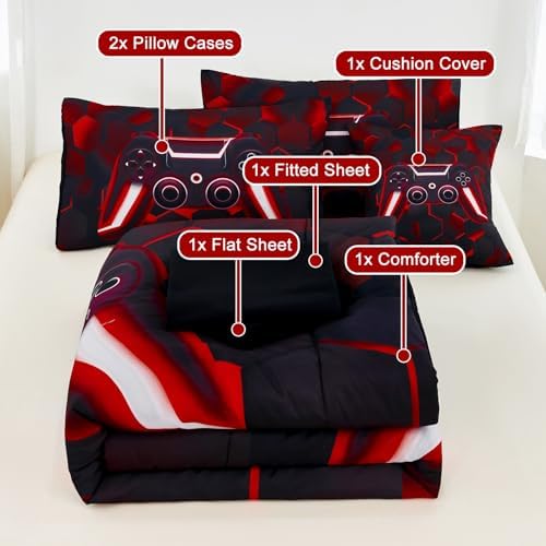 URBONUR Black and Red Gaming Comforter Set Twin Size for Boys 6 Pieces - Image 5